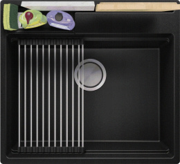 Zlewozmywak kuchenny granitowy jednokomorowy bez ociekacza z miejscem na akcesoria i deskę KASS EOS 580x530 60 cm LEVEL + GRATIS